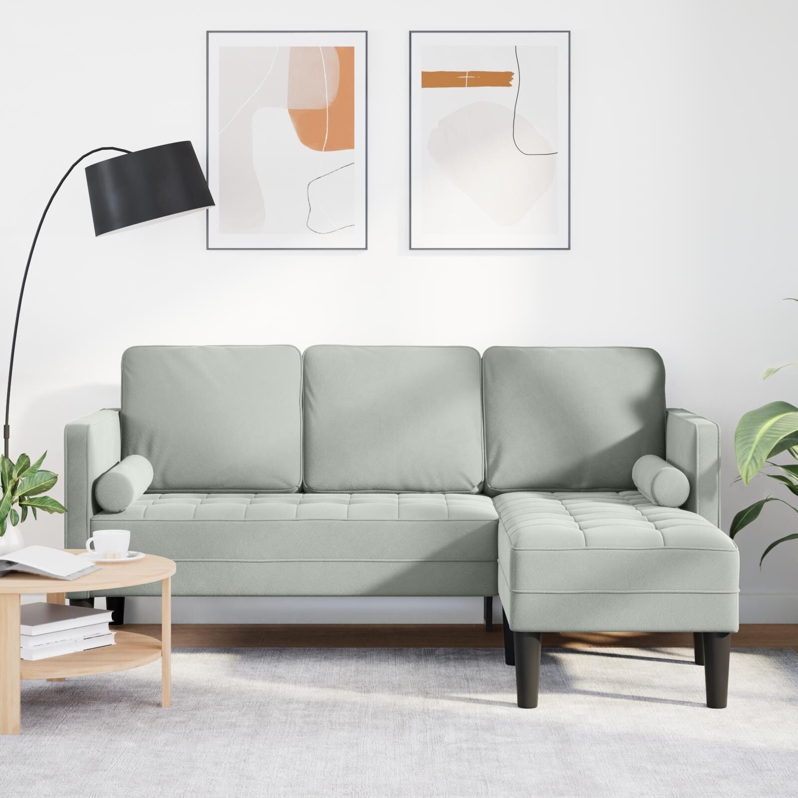 vidaXL Garden Sofa L-Shaped Black/Dark Grey/Light Grey Velvet - 68.1 x 51.6 x 26.4